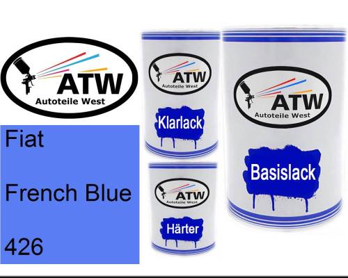 Fiat, French Blue, 426: 500ml Lackdose + 500ml Klarlack + 250ml Härter - Set, von ATW Autoteile West.